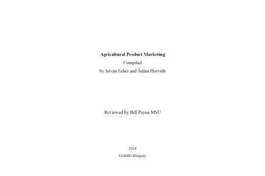 Agricultural Product Marketing (angol nyelvű)